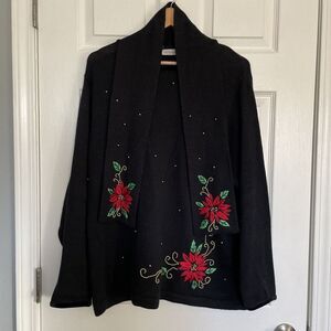 Victoria Jones Women's Christmas Black Pull Over Sweater Beaded Sequin size‎ XL